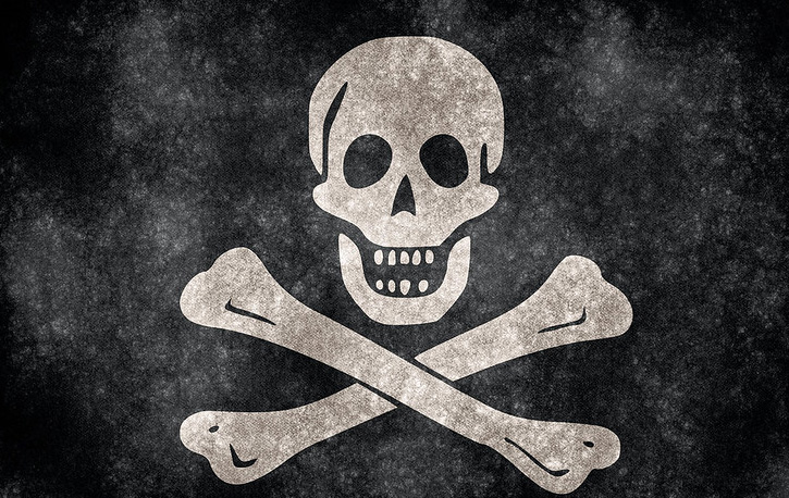 a faded and battered skull-and-crossbones flag
